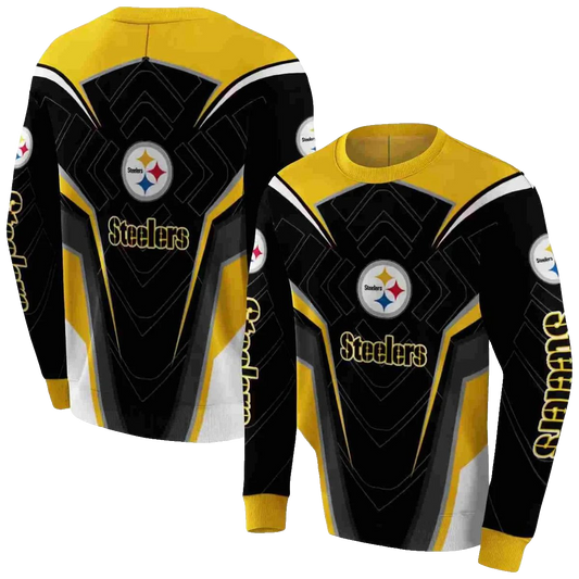 Pittsburgh Steelers Futuristic Pattern Gold Black AOP Sweatshirt - Moonbestprint