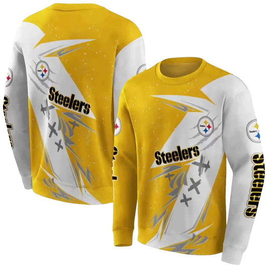 Pittsburgh Steelers Dynamic Slash Gold White AOP Sweatshirt - Moonbestprint