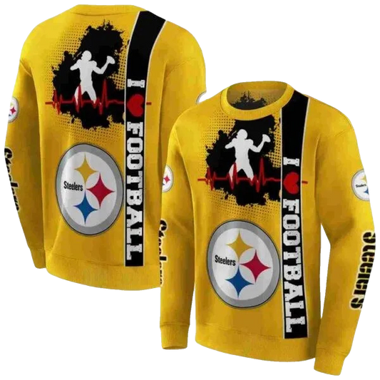 Pittsburgh Steelers Football Heartbeat Gold AOP Sweatshirt - Moonbestprint
