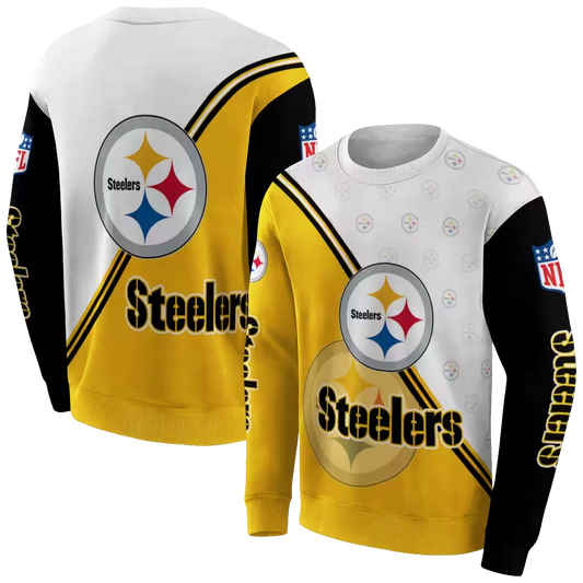 Pittsburgh Steelers Diagonal Stripe Gold White AOP Sweatshirt - Moonbestprint