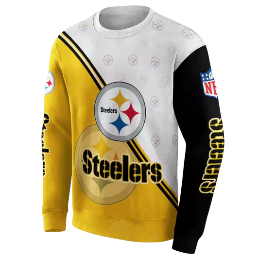 Pittsburgh Steelers Diagonal Stripe Gold White AOP Sweatshirt - Moonbestprint