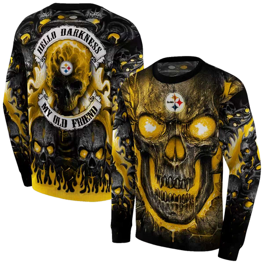 Pittsburgh Steelers Demonic Skull Gold Black AOP Sweatshirt - Moonbestprint