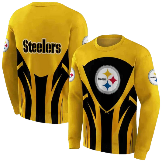 Pittsburgh Steelers Concentric Lines Gold Black AOP Sweatshirt - Moonbestprint