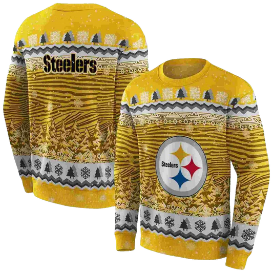 Pittsburgh Steelers Christmas Trees Gold AOP Sweatshirt - Moonbestprint