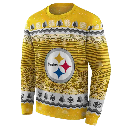 Pittsburgh Steelers Christmas Trees Gold AOP Sweatshirt - Moonbestprint