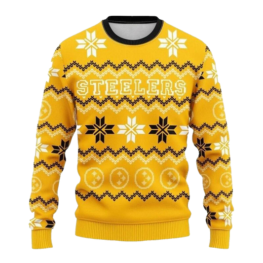 Pittsburgh Steelers Cute Snowflakes Graphic Ugly Sweater Yellow Pattern AOP Sweatshirt - Moonbestprint