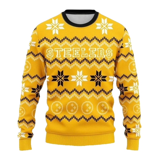 Pittsburgh Steelers Cute Snowflakes Graphic Ugly Sweater Yellow Pattern AOP Sweatshirt - Moonbestprint