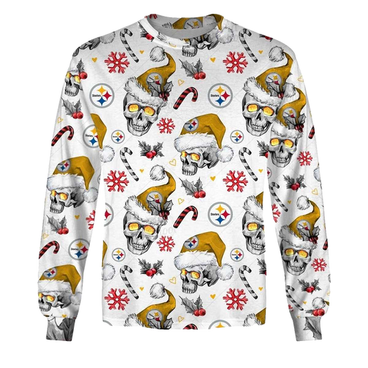 Pittsburgh Steelers Christmas Skulls Style AOP Sweatshirt - Moonbestprint