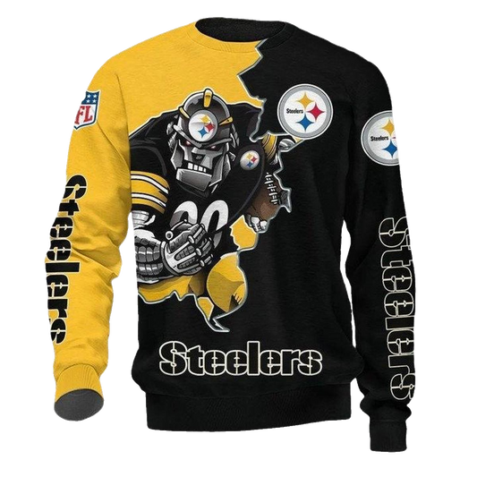 Pittsburgh Steelers Black And Yellow Mascot AOP Sweatshirt - Moonbestprint