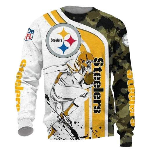 Pittsburgh Steelers Cartoon Player White Golden Camo AOP Sweatshirt - Moonbestprint
