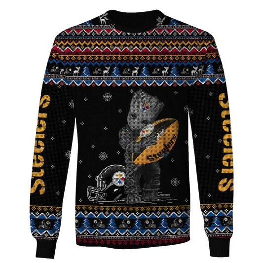 Pittsburgh Steelers Baby Groot Hug Ball Ugly Sweater AOP Sweatshirt - Moonbestprint