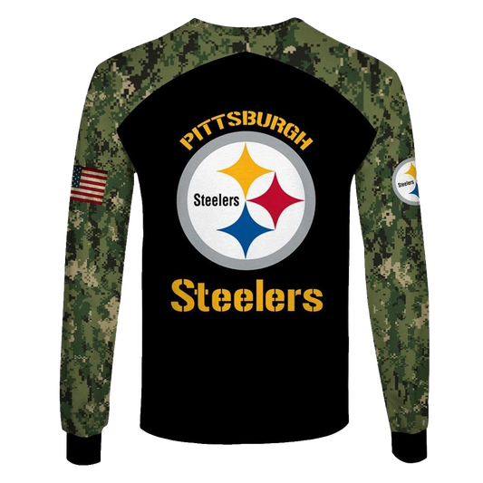 Pittsburgh Steelers Army Camouflage American Flag Punisher Skull AOP Sweatshirt - Moonbestprint