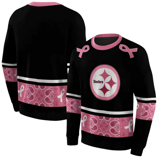 Pittsburgh Steelers Awareness Ribbon Black Pink AOP Sweatshirt - Moonbestprint