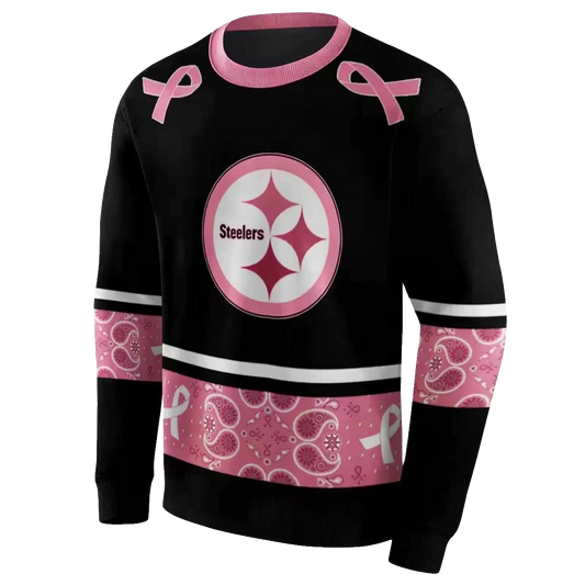 Pittsburgh Steelers Awareness Ribbon Black Pink AOP Sweatshirt - Moonbestprint