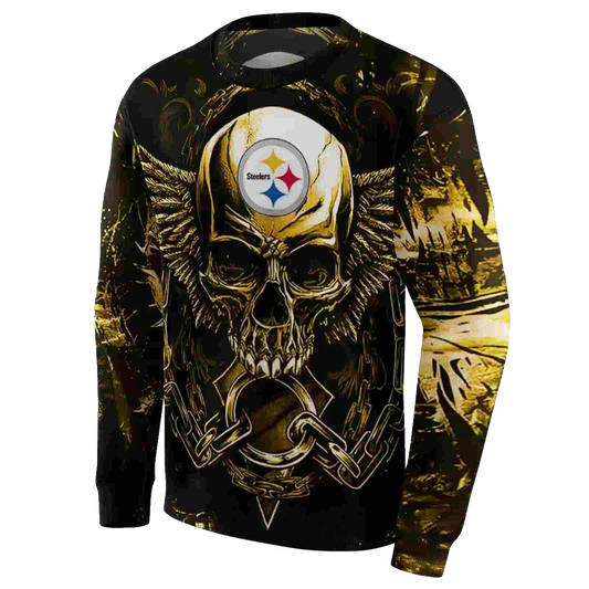 Pittsburgh Steelers Angel Skull Artwork Gold Black AOP Sweatshirt - Moonbestprint