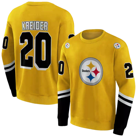 Personalized Pittsburgh Steelers Striped Sleeves Gold AOP Sweatshirt - Moonbestprint