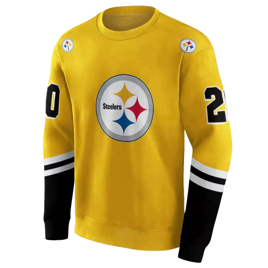Personalized Pittsburgh Steelers Striped Sleeves Gold AOP Sweatshirt - Moonbestprint