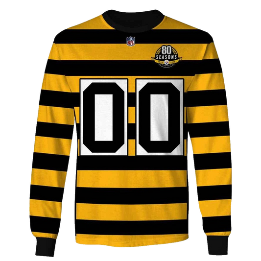 Personalized Pittsburgh Steelers Yellow Black Alternate 80Th Anniversary Throwback Jersey AOP Sweatshirt - Moonbestprint