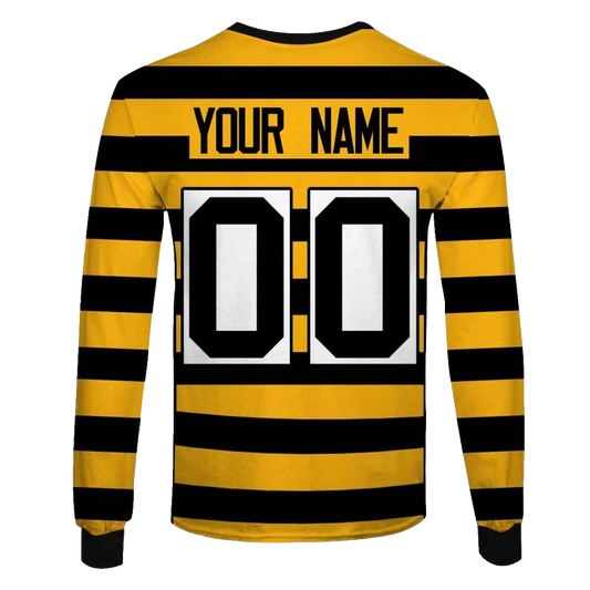 Personalized Pittsburgh Steelers Yellow Black Alternate 80Th Anniversary Throwback Jersey AOP Sweatshirt - Moonbestprint