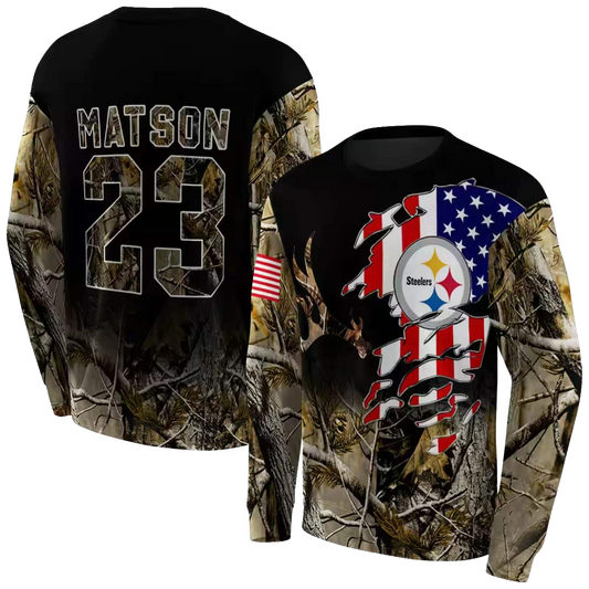 Personalized Pittsburgh Steelers Tree Us Flag Camo AOP Sweatshirt - Moonbestprint