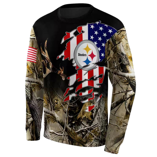 Personalized Pittsburgh Steelers Tree Us Flag Camo AOP Sweatshirt - Moonbestprint