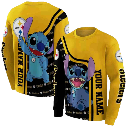 Personalized Pittsburgh Steelers Stitch Ohana Gold AOP Sweatshirt - Moonbestprint