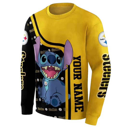 Personalized Pittsburgh Steelers Stitch Ohana Gold AOP Sweatshirt - Moonbestprint