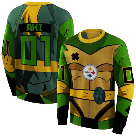 Personalized Pittsburgh Steelers Superhero Armor Gold Green AOP Sweatshirt - Moonbestprint