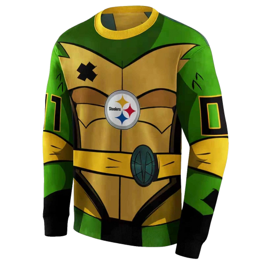 Personalized Pittsburgh Steelers Superhero Armor Gold Green AOP Sweatshirt - Moonbestprint