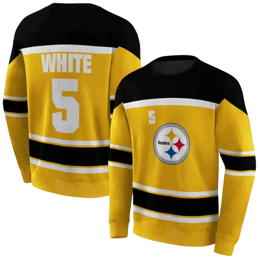 Personalized Pittsburgh Steelers Striped Pattern Gold AOP Sweatshirt - Moonbestprint