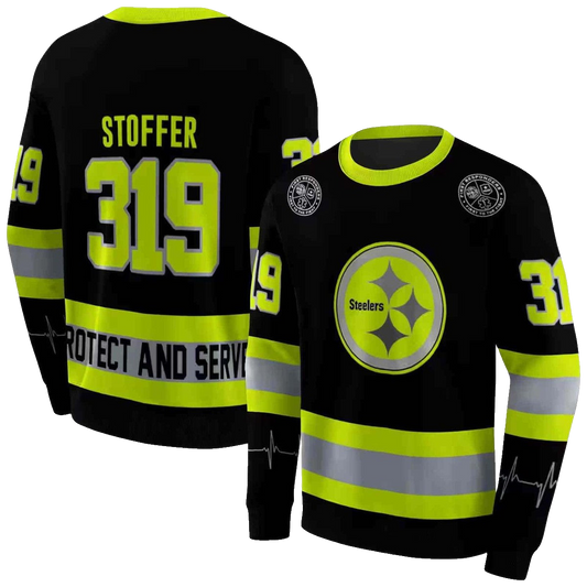 Personalized Pittsburgh Steelers Safety Motif Black Neon Gree AOP Sweatshirt - Moonbestprint