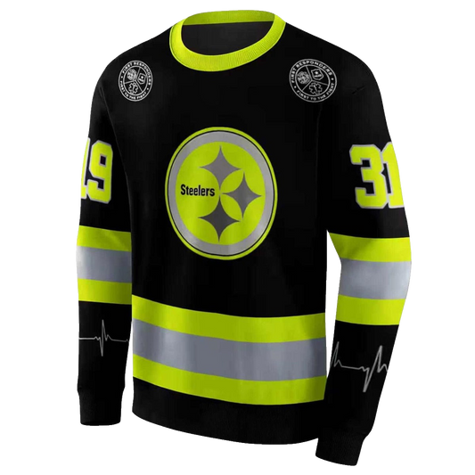 Personalized Pittsburgh Steelers Safety Motif Black Neon Gree AOP Sweatshirt - Moonbestprint