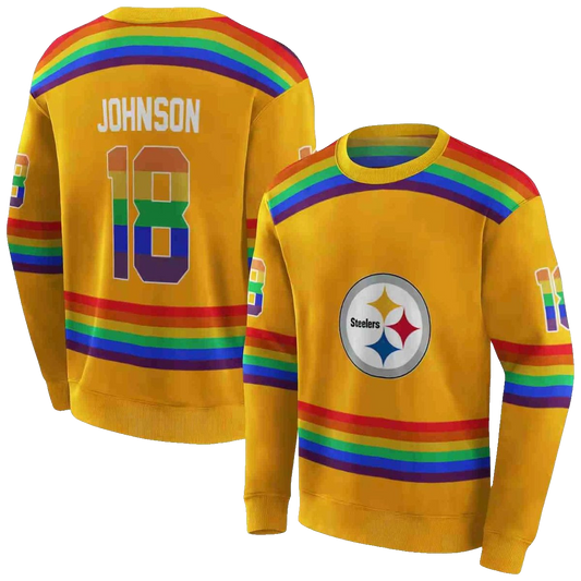Personalized Pittsburgh Steelers Rainbow Stripes Gold AOP Sweatshirt - Moonbestprint