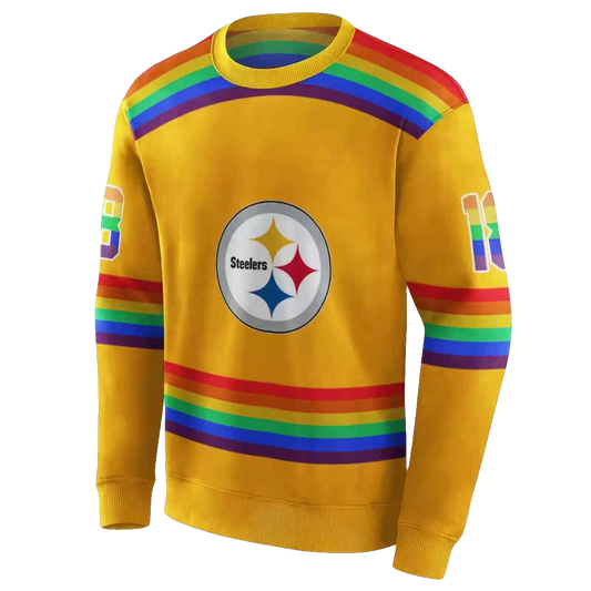 Personalized Pittsburgh Steelers Rainbow Stripes Gold AOP Sweatshirt - Moonbestprint