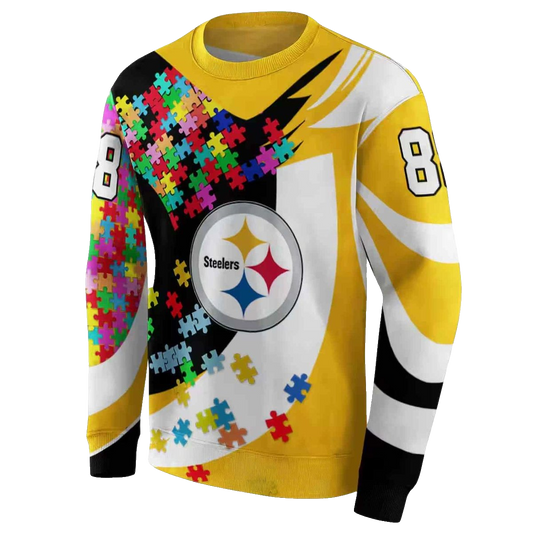 Personalized Pittsburgh Steelers Puzzle Pieces Gold AOP Sweatshirt - Moonbestprint