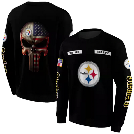 Personalized Pittsburgh Steelers Punisher Skull Black AOP Sweatshirt - Moonbestprint