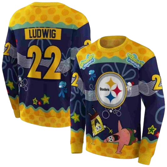Personalized Pittsburgh Steelers Patrick Star Gold Navy AOP Sweatshirt - Moonbestprint