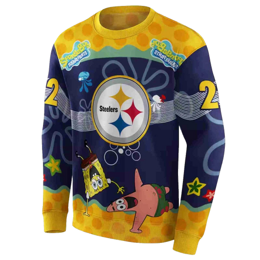 Personalized Pittsburgh Steelers Patrick Star Gold Navy AOP Sweatshirt - Moonbestprint