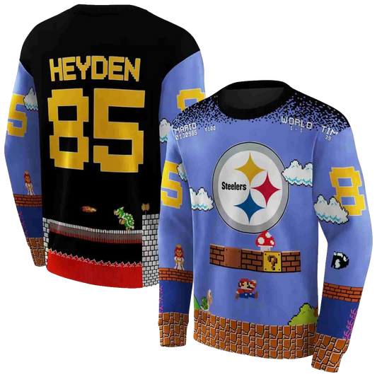 Personalized Pittsburgh Steelers Mario Blue Black AOP Sweatshirt - Moonbestprint