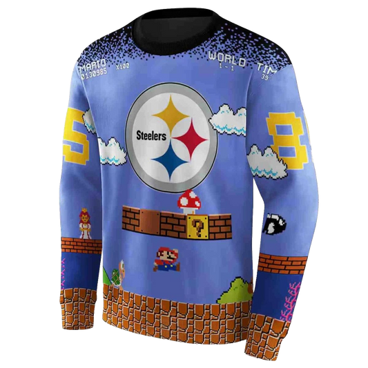 Personalized Pittsburgh Steelers Mario Blue Black AOP Sweatshirt - Moonbestprint