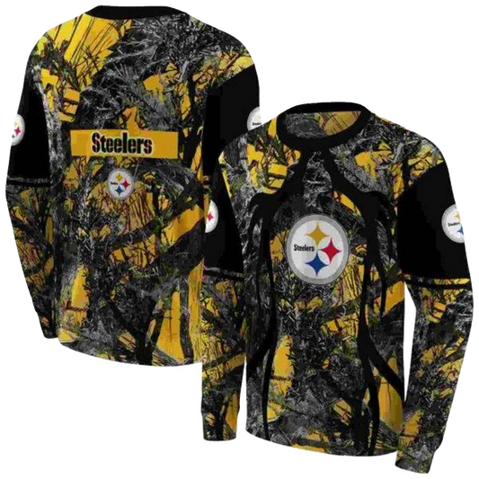 Personalized Pittsburgh Steelers Hunting Theme Gold Black AOP Sweatshirt - Moonbestprint