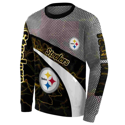 Personalized Pittsburgh Steelers Hexagonal Mesh Gold Black Gray AOP Sweatshirt - Moonbestprint
