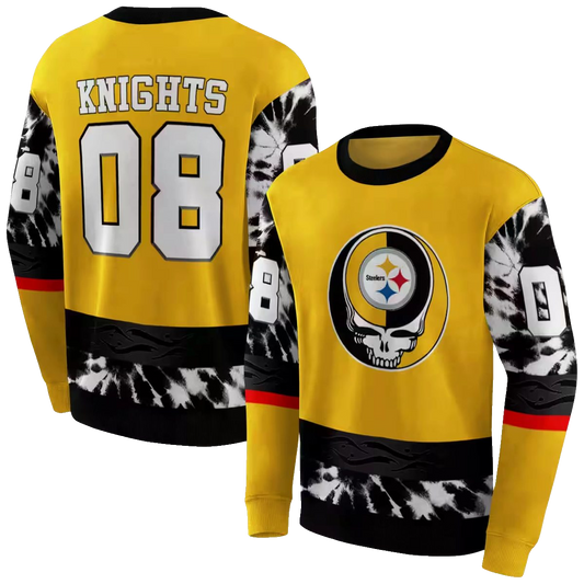 Personalized Pittsburgh Steelers Grateful Vibes Gold AOP Sweatshirt - Moonbestprint