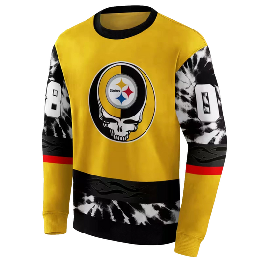 Personalized Pittsburgh Steelers Grateful Vibes Gold AOP Sweatshirt - Moonbestprint