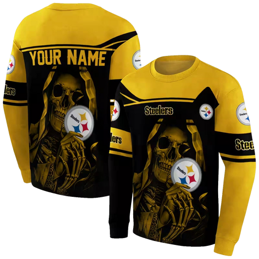 Personalized Pittsburgh Steelers Grim Reaper Gold Black AOP Sweatshirt - Moonbestprint