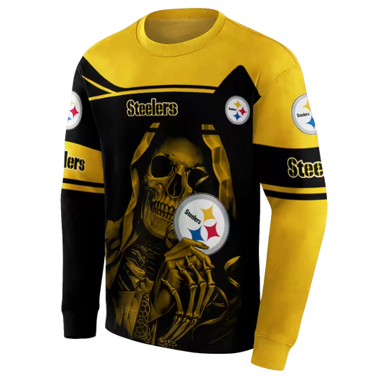 Personalized Pittsburgh Steelers Grim Reaper Gold Black AOP Sweatshirt - Moonbestprint