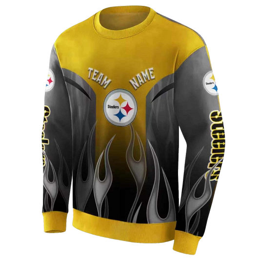 Personalized Pittsburgh Steelers Flame Design Gold AOP Sweatshirt - Moonbestprint