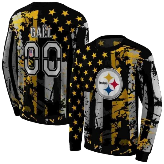 Personalized Pittsburgh Steelers Distressed Flag Gold Black AOP Sweatshirt - Moonbestprint