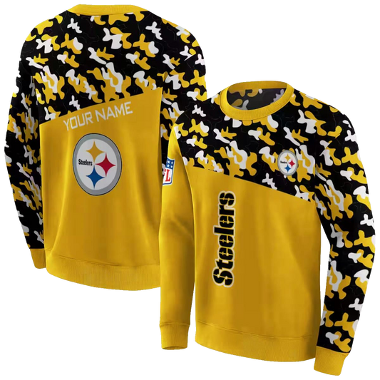 Personalized Pittsburgh Steelers Camo Gold Pattern AOP Sweatshirt - Moonbestprint