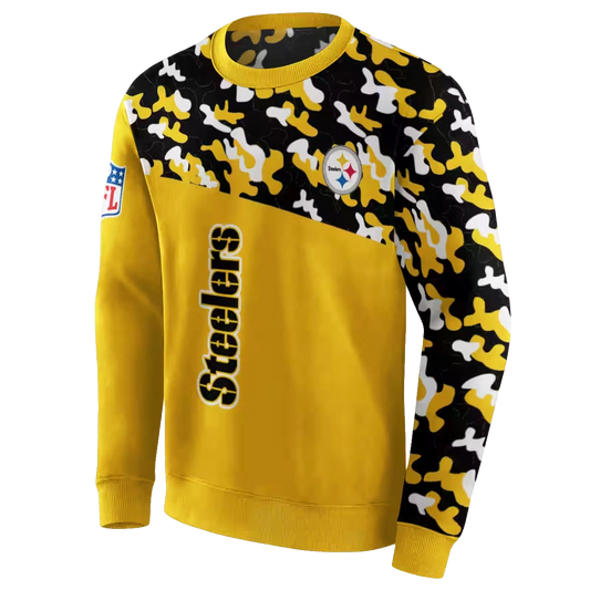 Personalized Pittsburgh Steelers Camo Gold Pattern AOP Sweatshirt - Moonbestprint